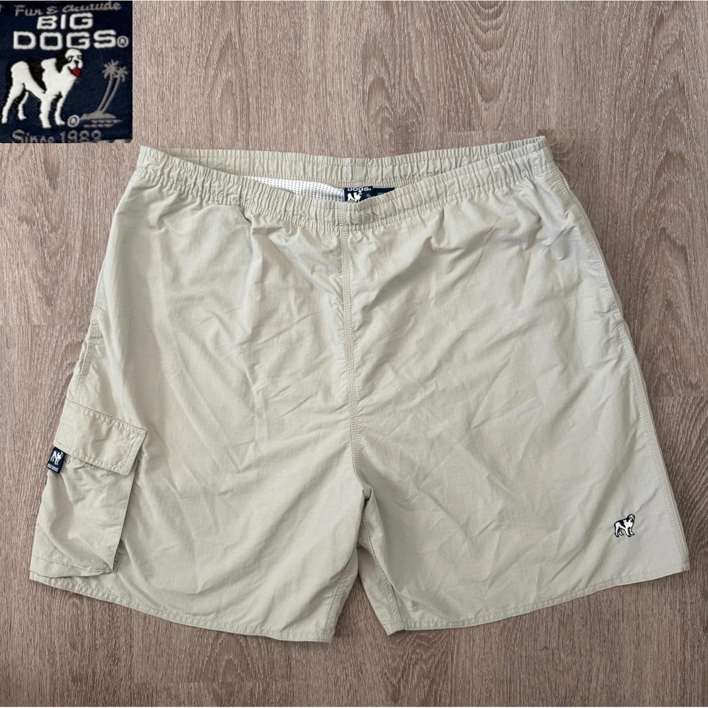 VTG Big Dogs Khaki Ripstop Cargo Swim Trunks Mesh Lined Shorts Inseam Mens Large
